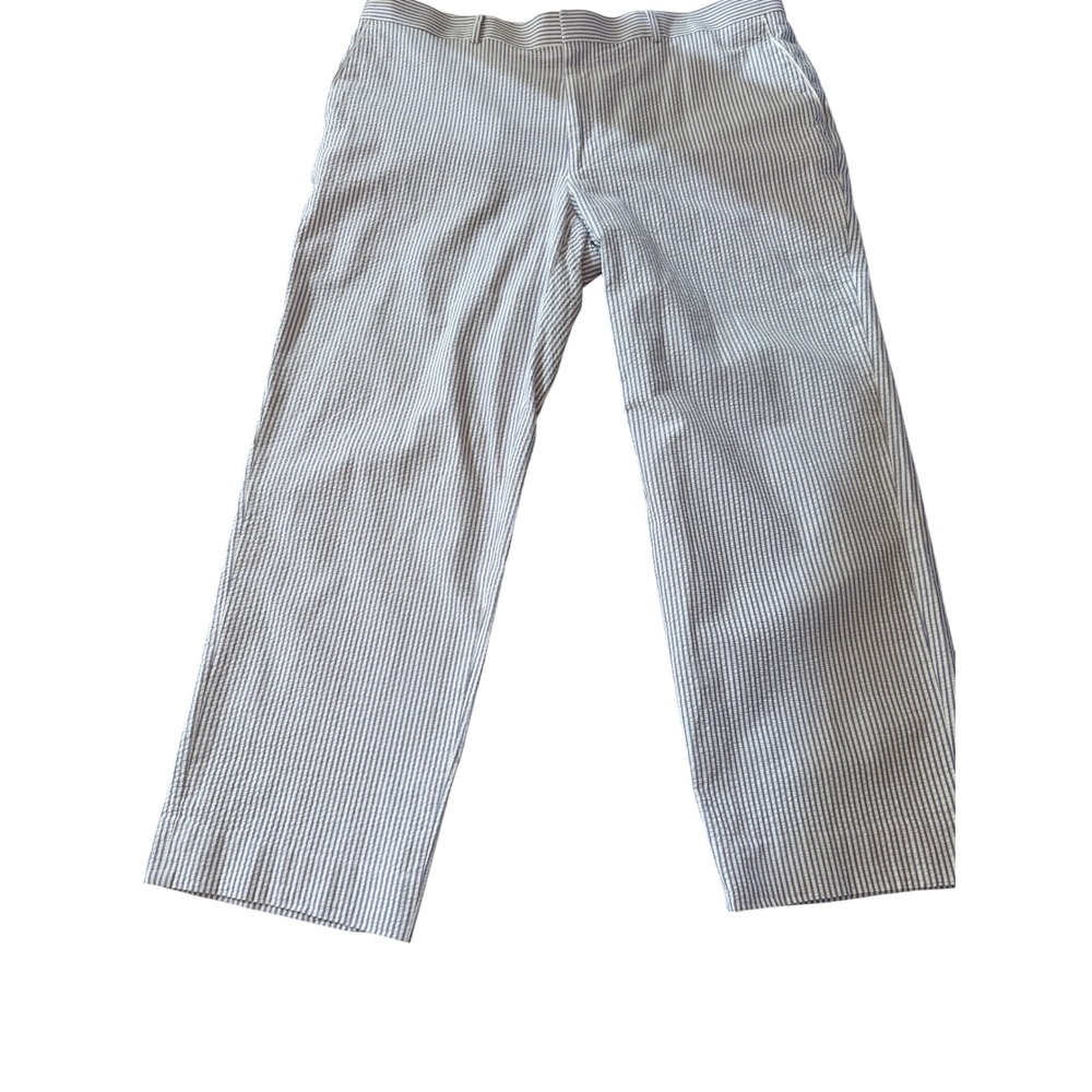 Haspel Mens Blue White Striped Seersucker Cotton Dress Pants 40 RW Oxford Front
